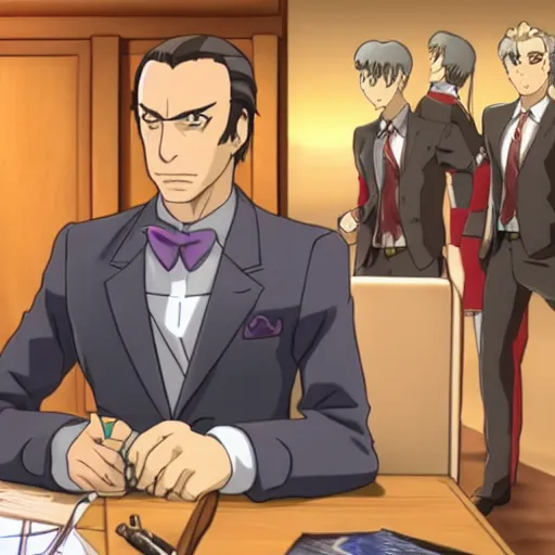 Image similar to A screenshot of Saul Goodman from ace Attorney, anime series