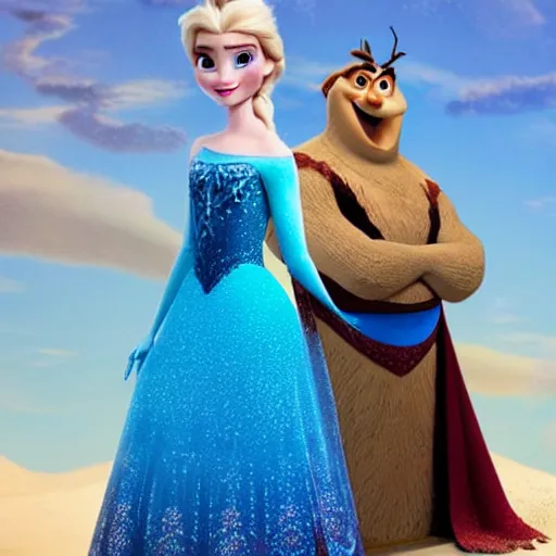 Prompt: a sand sculpture a frozen 2 character