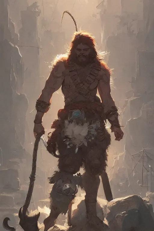 Image similar to comic book cover. barbarian with a dog leash by greg rutkowski, trending on artstation