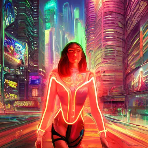 Cyberpunk Girl - Neon Mirra - Digital Art, Fantasy & Mythology