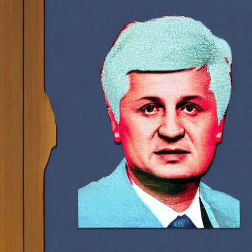 Image similar to volodymyr zelenskyy, president of ukraine. face like in his photographs. intricate sticker design by andy warhol