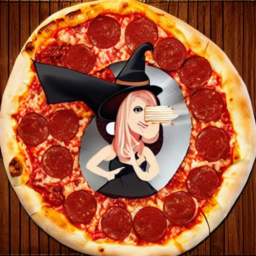 Prompt: infinite pizza witch
