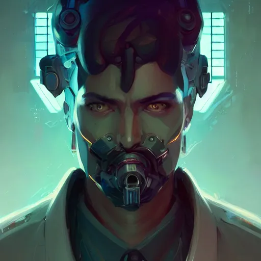 Image similar to a portrait of a handsome cybernetic noir detective, cyberpunk concept art by pete mohrbacher and wlop and artgerm and josan gonzales, digital art, highly detailed, intricate, sci-fi, sharp focus, Trending on Artstation HQ, deviantart, unreal engine 5, 4K UHD image