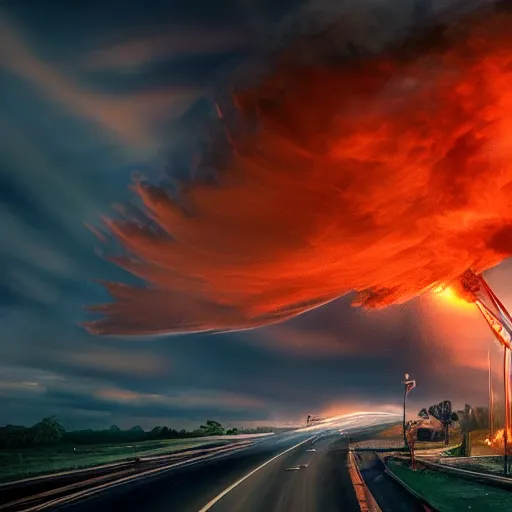 Prompt: photo of a fire tornado, highly detailed, gettyimages, cinematic lighting, 4 k hd photo, trending on artstation, hyper realistic rendering photography, ultra wide angle, long shot, 8 k