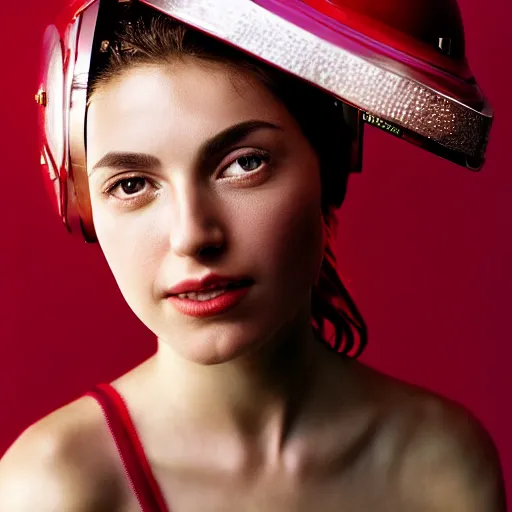 Image similar to beautiful jewish woman, cranberry helmet, studio light, bloom, detailed face, magazine, press, photo, steve mccurry, david lazar, canon, nikon, focus