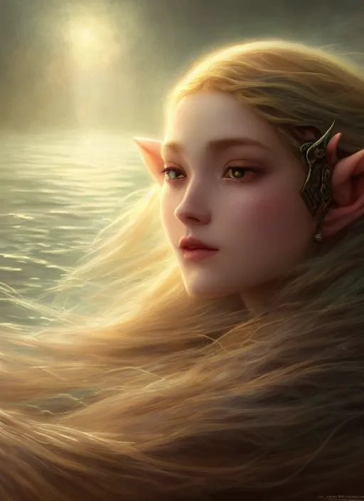 Image similar to beautiful perfect face portrait of a seductive princess zelda dreaming in underwater murky light, wind blown hair! dark fantasy esoteric, closeup, d & d, fantasy, intricate, elegant, highly detailed, digital painting, artstation, concept art, matte, sharp focus, illustration, art by artgerm and tom bagshaw and greg rutkowski and alphonse mucha