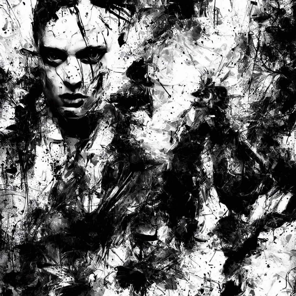 Image similar to black and white cinematographic man abstract expressionism quality render unreal engine 5, 3 d by russ mills