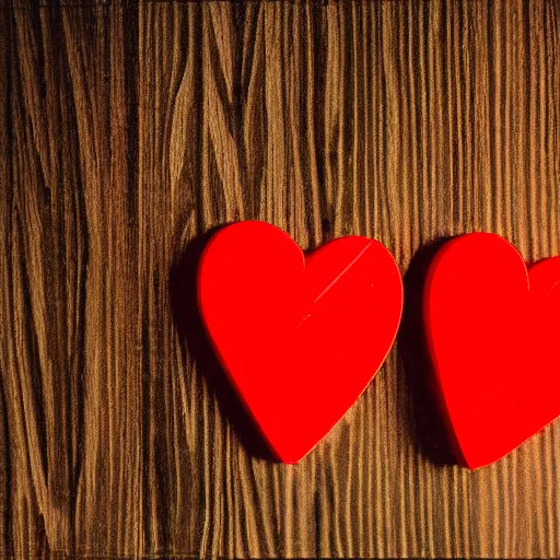 Image similar to instant photograph of letters on a dark wood table, red heart stamped, polaroid, light leak, depth of field