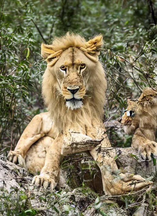 Prompt: destructive snowball in the forests of north africa, among the lions - crocodiles