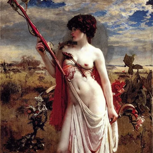Prompt: persephone as goddess of death, by alfred stevens