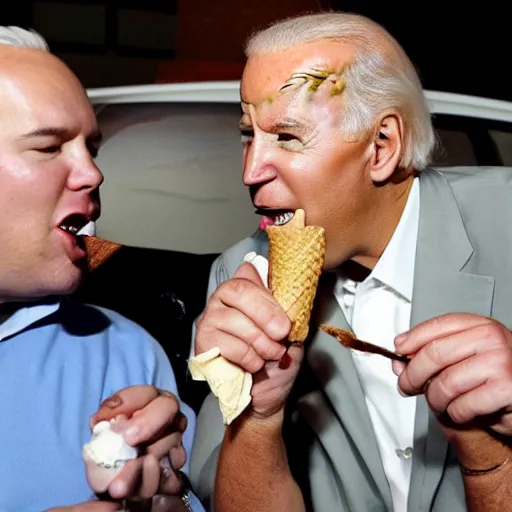 Prompt: an award winning photo of extremely fat joe Biden eating an ice cream cone, he’s wearing a diaper