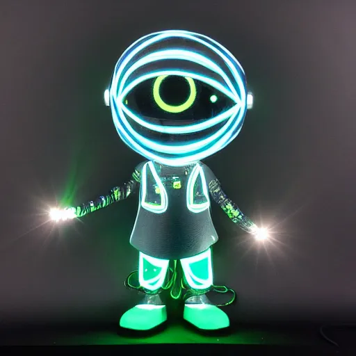 Image similar to a highly detailed vinyl figure with lighting bolts coming out of its eyes, electric eyes, sparking eyes, realistic lighting, realistic reflections