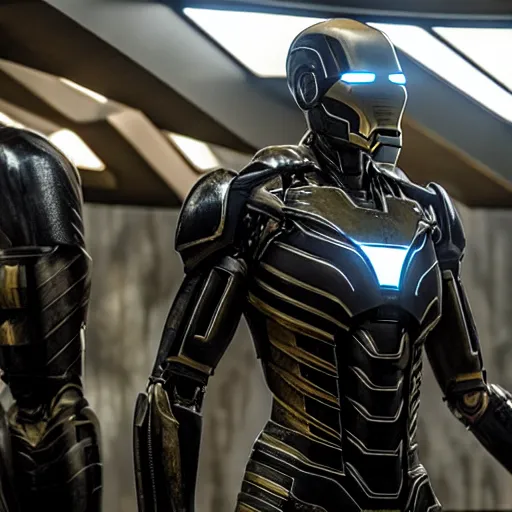 Image similar to prometheus movie still frame by giger, onyx and alabaster cyclops mcu ironman