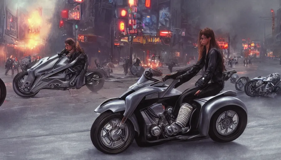 Prompt: single wheel motorcycle concept design and Japanese engineering in the streets of fire movie 8k, a highly detailed epic cinematic digital painting artwork