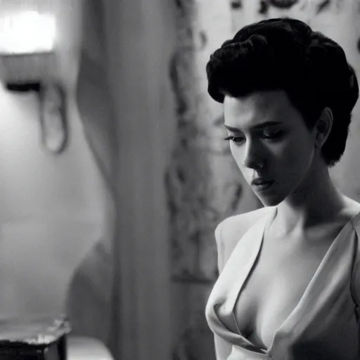 Image similar to intimate movie still of scarlett johansson in wong kar wai in the mood for love
