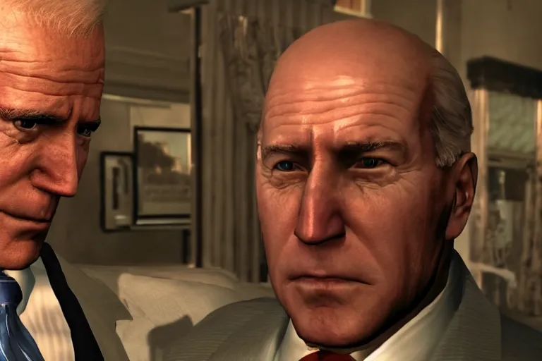 Image similar to screenshot of joe biden in hitman absolution