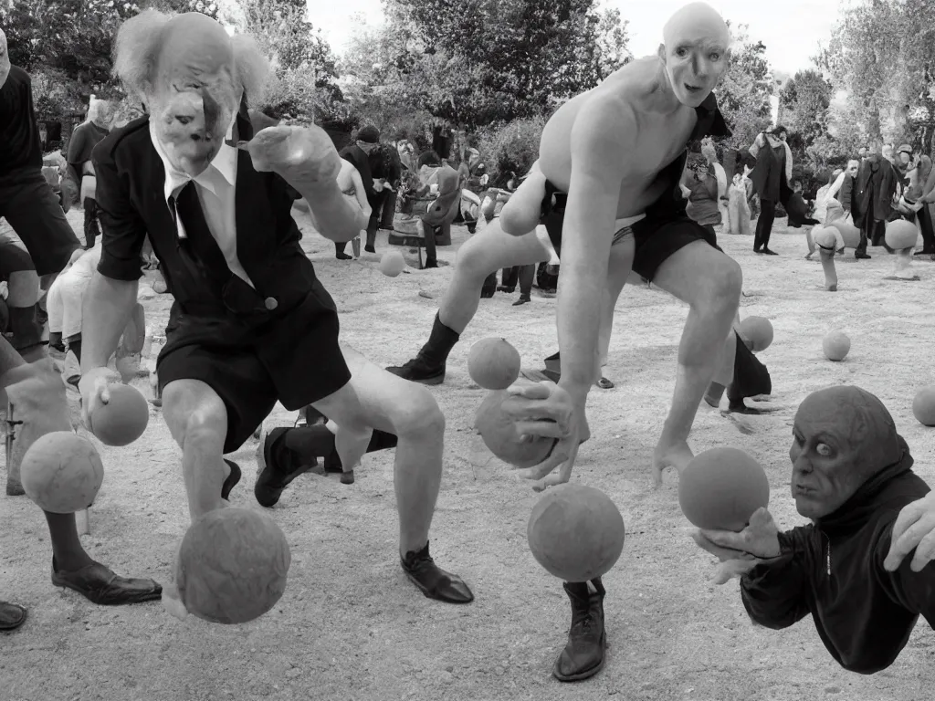 Image similar to nosferatu is playing petanque balls with french fat dudes in south of france