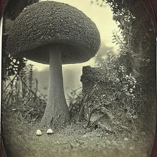 Image similar to Beautiful Victorian Photograph of a fantasy mushroom landscape