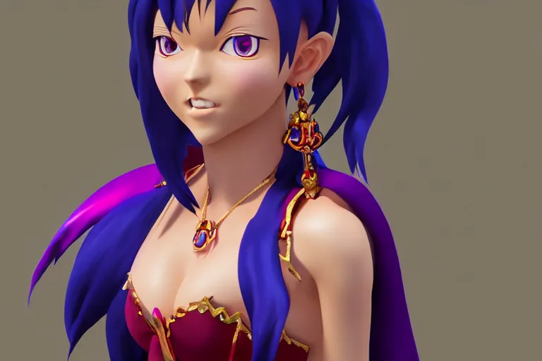 Image similar to character lina inverse from anime slayers ( 1 9 9 5 – 2 0 0 9 ), rendered in cinema 4 d and octane and unreal engine 5, hyperrealism, full body photogenic shot, digital render, cinematic lighting ornate earrings, 8 k resolution, masterpiece work