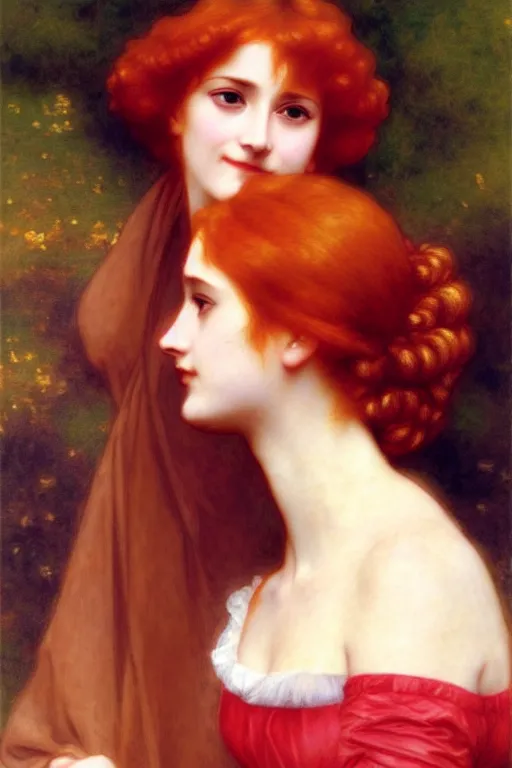 Image similar to jane austen gold red hair painting by rossetti bouguereau, detailed art, artstation