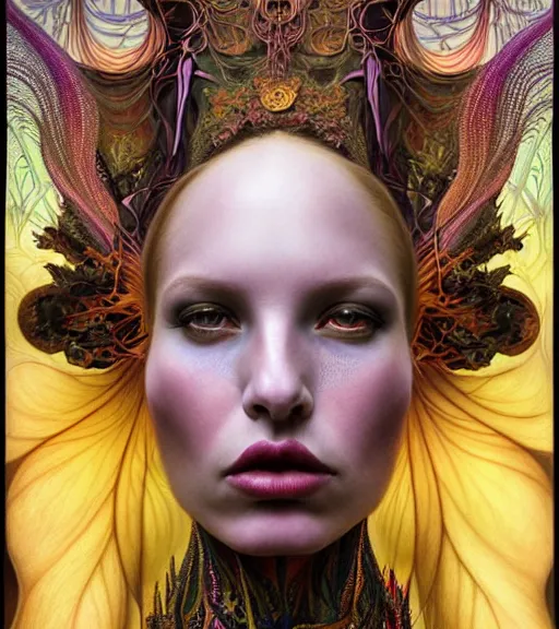 Prompt: detailed realistic beautiful young groovypunk queen of andro galaxy in full regal attire. face portrait. art nouveau, symbolist, visionary, baroque, giant fractal details. horizontal symmetry by zdzisław beksinski, iris van herpen, raymond swanland and alphonse mucha. highly detailed, hyper - real, beautiful