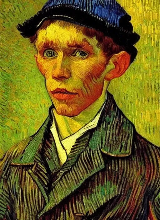 Image similar to lifelike oil painting portrait of oliver twist by van gogh