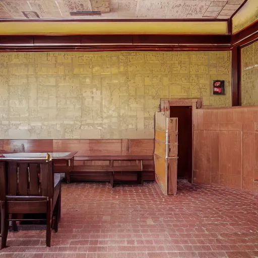 Prompt: dull, abandoned photograph, desaturated, rich chinese restaurant, two-point perspective