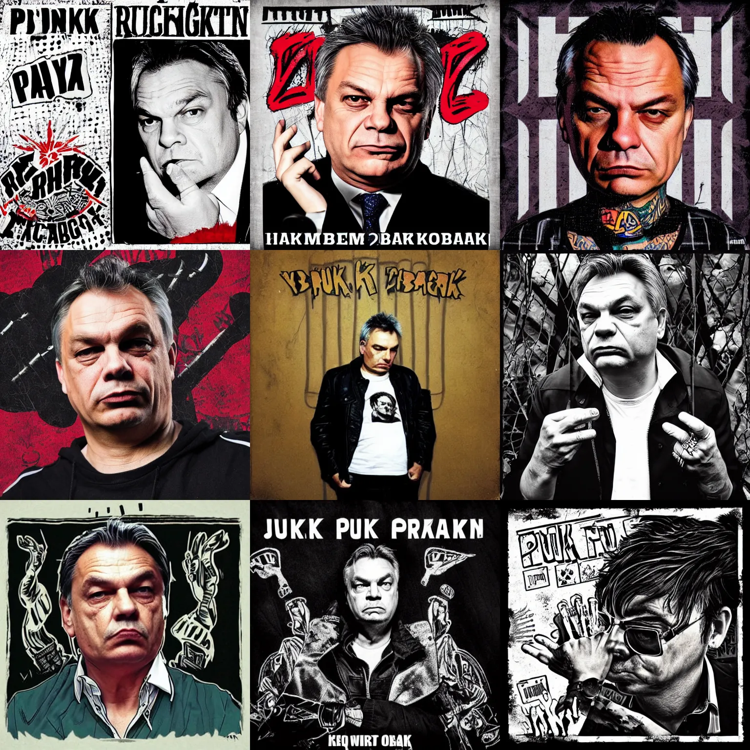 Prompt: punk rock album cover of viktor orban