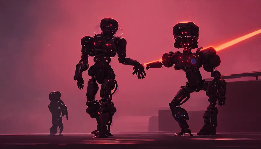 Image similar to concept art of love death + robots, artificial intelligence, jama jurabaev, greig fraser, roger deakins, cinematic shot, trending on artstation, high quality, brush stroke