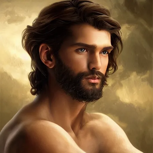 Image similar to Perfectly-centered portrait-photograph of a real life Greek god, lifelike, super highly detailed, professional digital painting, artstation, concept art, Unreal Engine 5, Photorealism, HD quality, 8k resolution, cinema 4d, 3D, beautiful, cinematic, art by artgerm and greg rutkowski and alphonse mucha and loish and WLOP