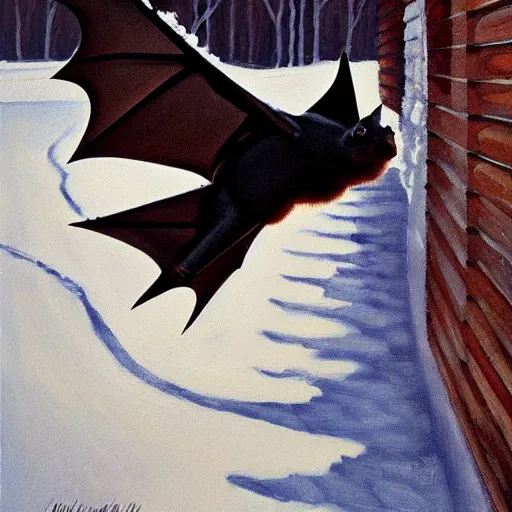 Image similar to a painting of a bat in the snow by hopper