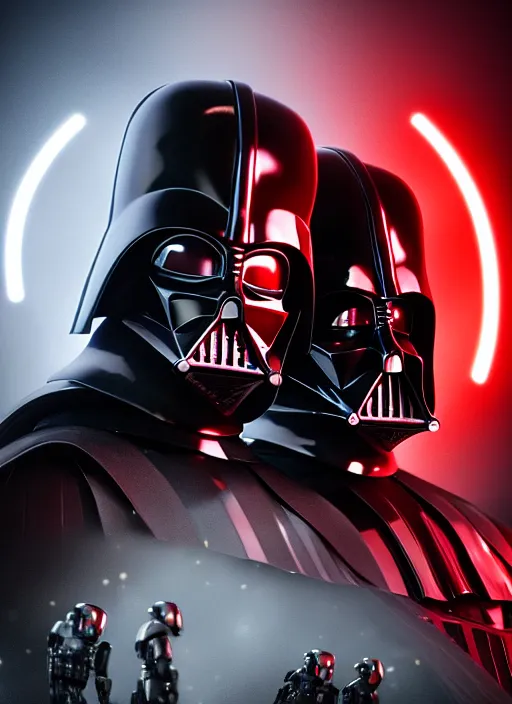 Prompt: Film poster the Darth Vader VS Robocop , faces look at each other, detailed and realistic, 4k, filmic render