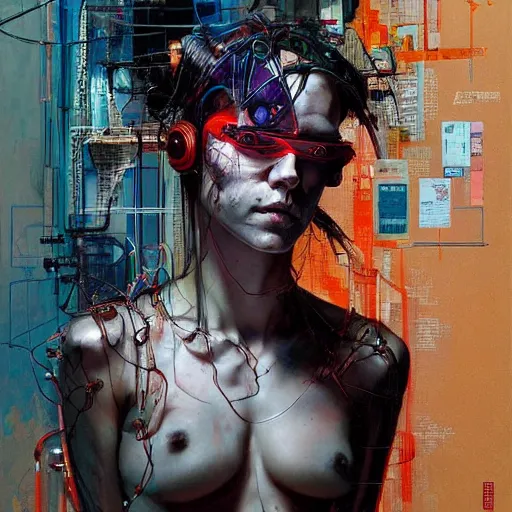 Image similar to zach greinke as a cyberpunk hacker, wires cybernetic implants, in the style of adrian ghenie, esao andrews, jenny saville, surrealism, dark art by james jean, takato yamamoto