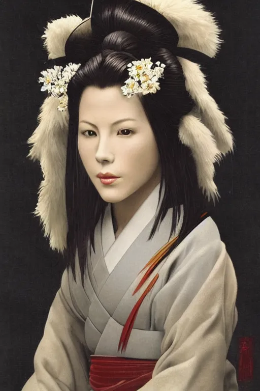 Image similar to Photo of Native Japan woman Kate Beckinsale, portrait, skilled geisha of the Japanese, realistic, detailed, Kate Beckinsale