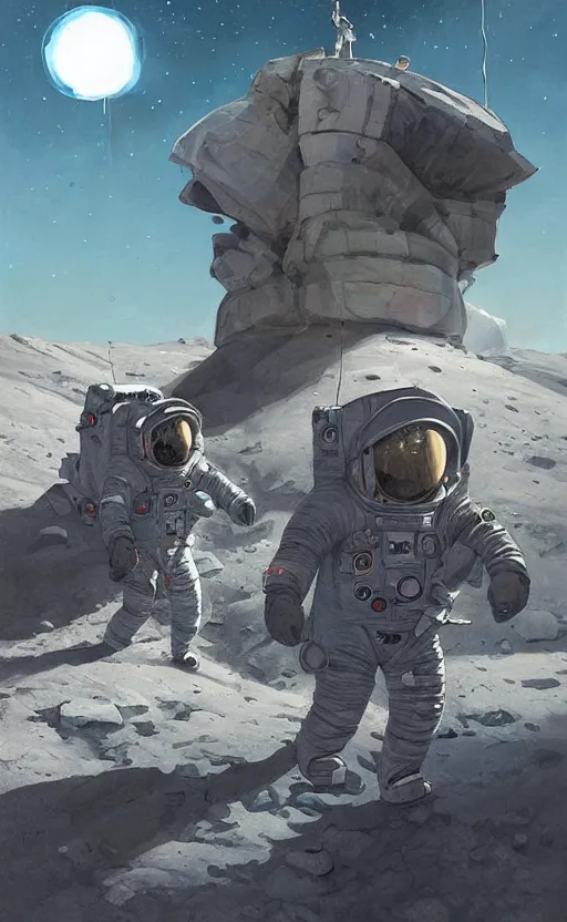 Prompt: a beautiful artwork illustration, astronauts with flashlights stand in front of a giant obsidian monolith on the moon, by greg rutkowski and jesper ejsing and raymond swanland, featured on artstation, wide angle, vertical orientation