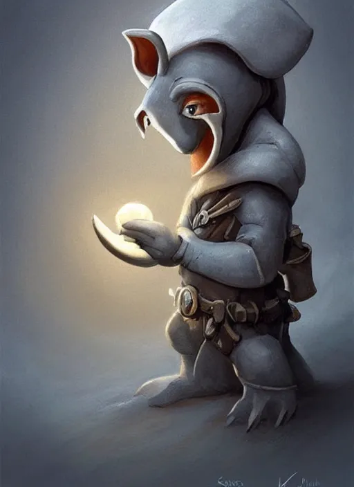 Image similar to cute little anthropomorphic aardvark prince wearing grey hood, tiny, small, miniature animal, baby animal, short, pale black armor, cute and adorable, pretty, beautiful, DnD character art portrait, matte fantasy painting, DeviantArt Artstation, by Jason Felix by Steve Argyle by Tyler Jacobson by Peter Mohrbacher, cinematic lighting