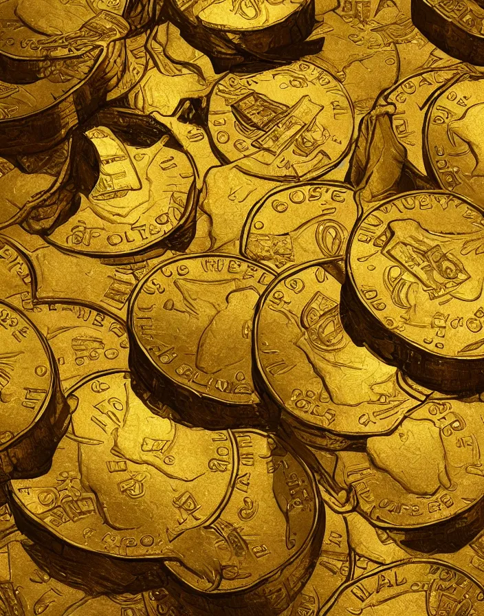 Prompt: dolar bill and gold coins from xix century, highly detailed, digital painting, artstation, concept art, sharp focus, illustration, art by Artgerm, Grafit Studio, and Greg Rutkowski and Craig Mullins