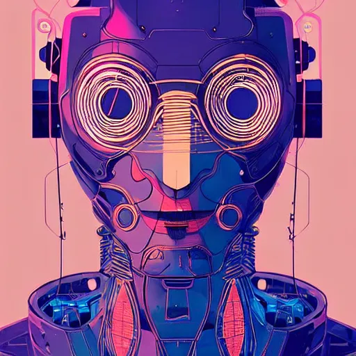 Image similar to a cybernetic mannequin by victo ngai and josan gonzalez and akub rebelka and conrad roset and paul lehr, trending on artstation