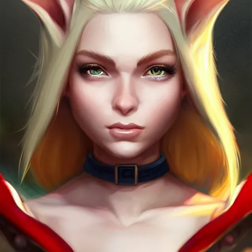 Prompt: close up headshot of a fantasy elf with short blonde hair, small ears and a flat jawline, character art, concept art, painting by Artgerm