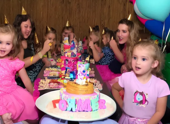 Prompt: Home Video Footage. Daughter's birthday party.