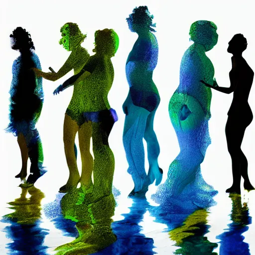 Image similar to liquid people dancing under the sea by lynda benglis, hyperrealistic, shadows, high detail, digital art