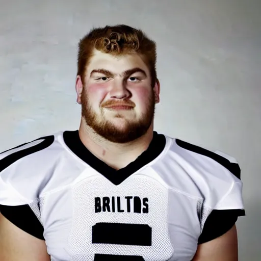 Prompt: headshot of a football player on a white backdrop, offensive lineman cole briarson, a stock photo by mac conner, associated press photo