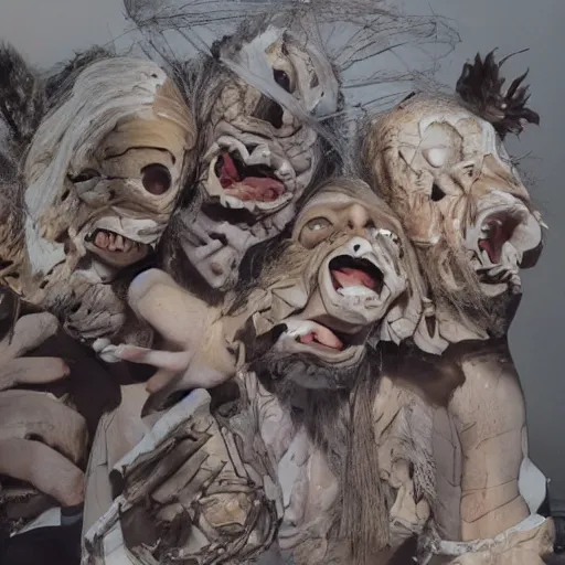 Image similar to zombie fraggle rock muppets, family photo of zombie muppets, photo from the 7 0 s