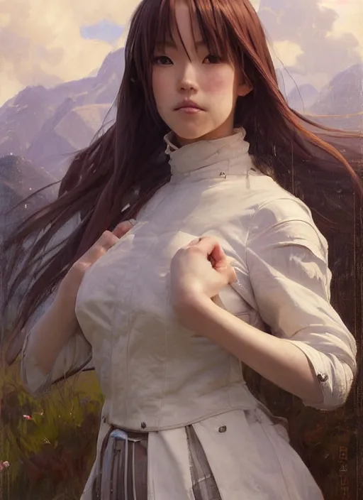 Image similar to portrait of Asuna Yuuki, countryside, fantasy character portrait, dynamic pose, above view, view from above, sunny day, thunder clouds in the sky, artwork by Jeremy Lipkin and Giuseppe Dangelico Pino and Michael Garmash and Rob Rey, very coherent symmetrical artwork, perfect face, simple form, 100mm
