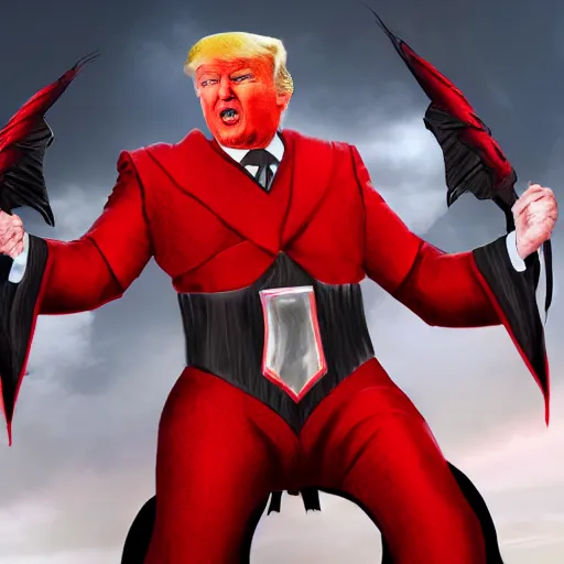 Prompt: concept art of donald trump as satan, red and black, evil armor, 4k, unreal engine highly detailed dramatic