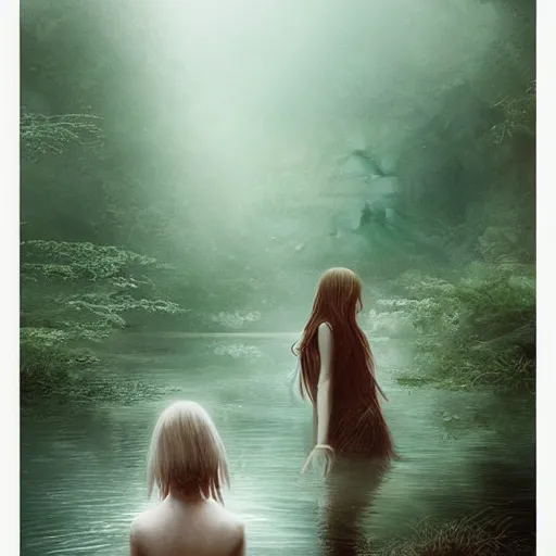 Image similar to forest girl child in a lake by ross tran, natural, fantasy, fog, artwork