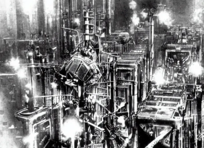 Prompt: scene from the 1917 science fiction film Metropolis