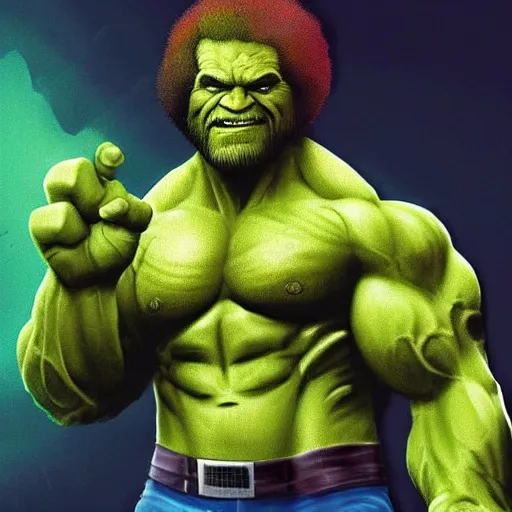 Image similar to photomanipulation of BOB ROSS as hulk, marvel