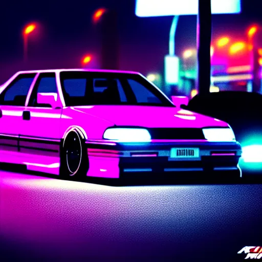 Image similar to a car JZX90 turbo at illegal car meet, Saitama prefecture, city midnight mist neon lights, cinematic color, photorealistic, highly detailed, 200MM