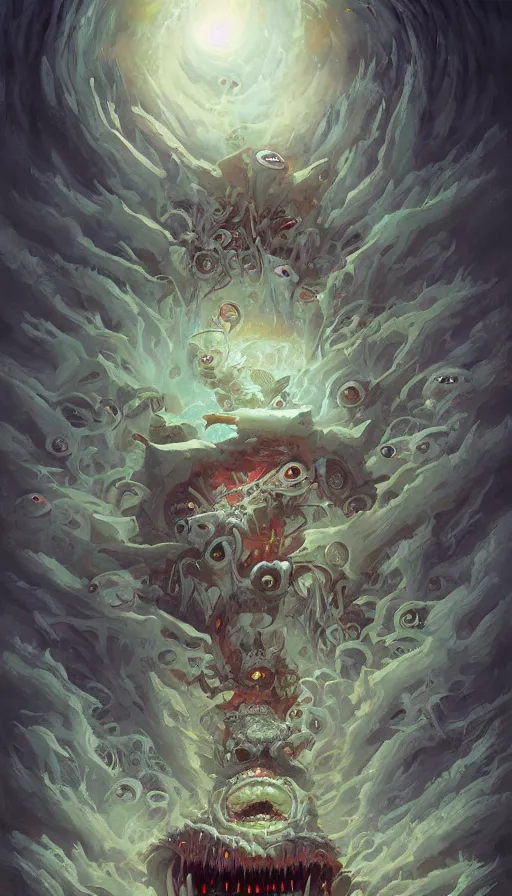 Prompt: a storm vortex made of many demonic eyes and teeth, by peter mohrbacher